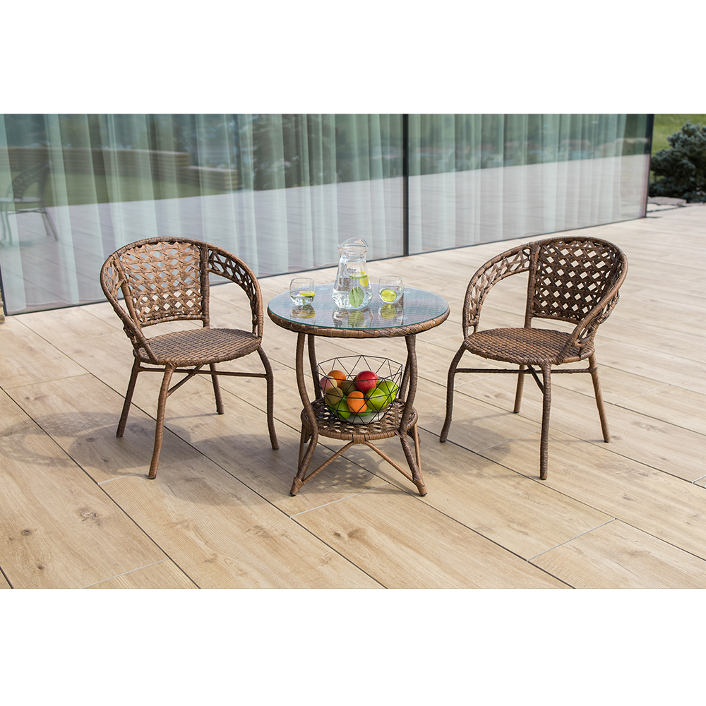 Set de grădină din rattan 1 + 2, maro, JARUB
