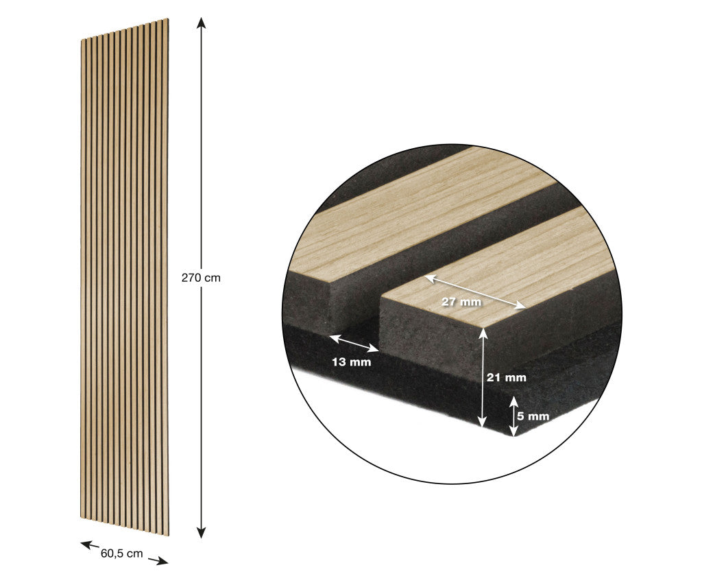 Panou acustic G21 270x60.5x2.1 cm, stejar natural