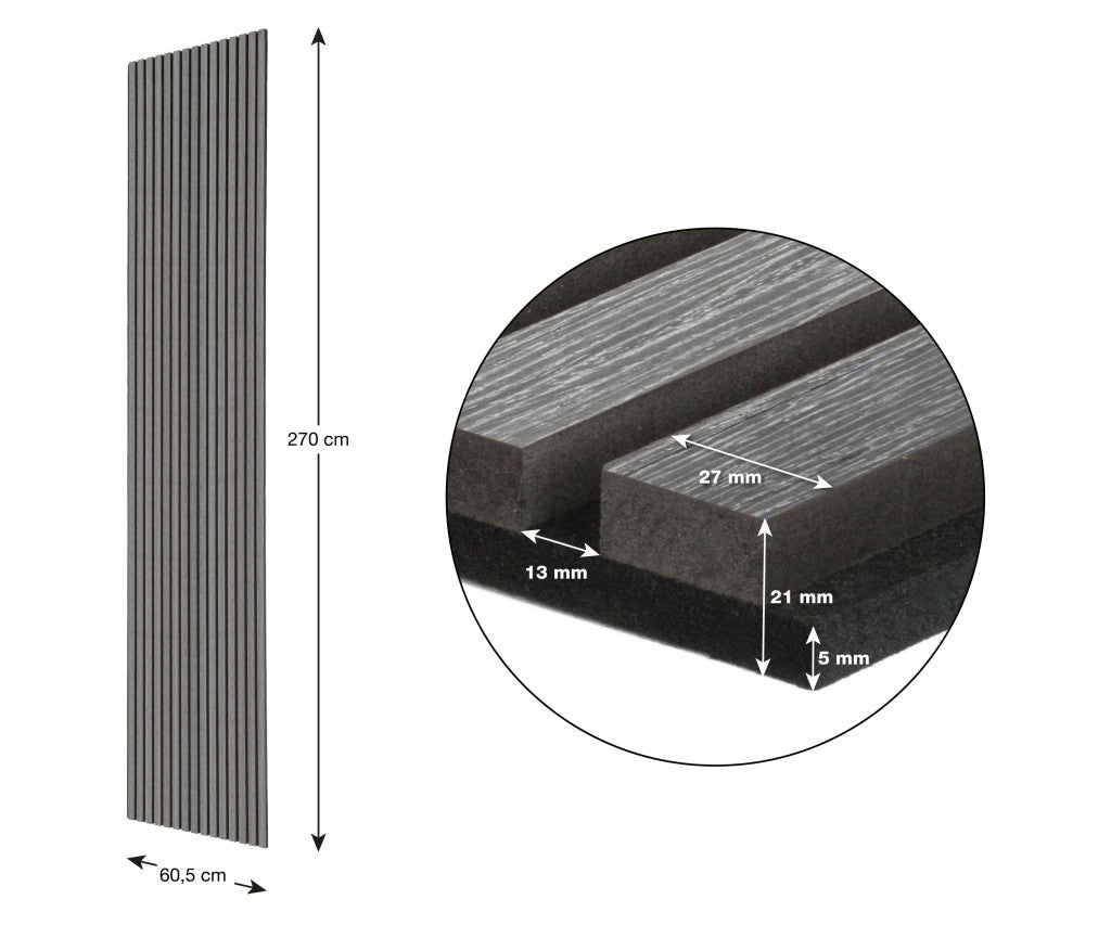 Panou acustic G21 270x60,5x2,1 cm, stejar gri închis