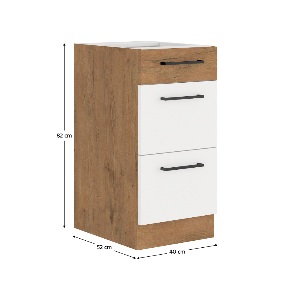 Cabinet inferior, alb extra lucios HG/stejar Lancelot, VEGA D40 3S BB
