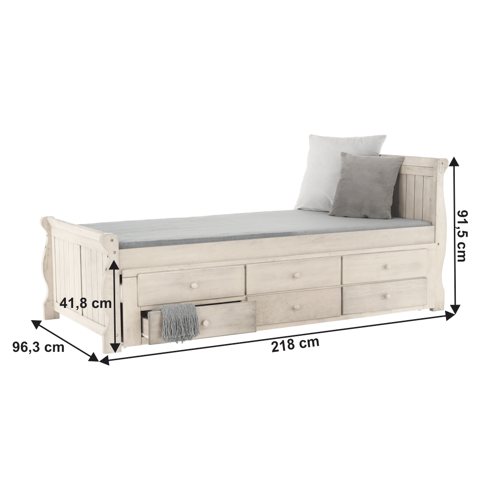 Pat cu pat suplimentar, alb antic, 90x200, ANTIKO