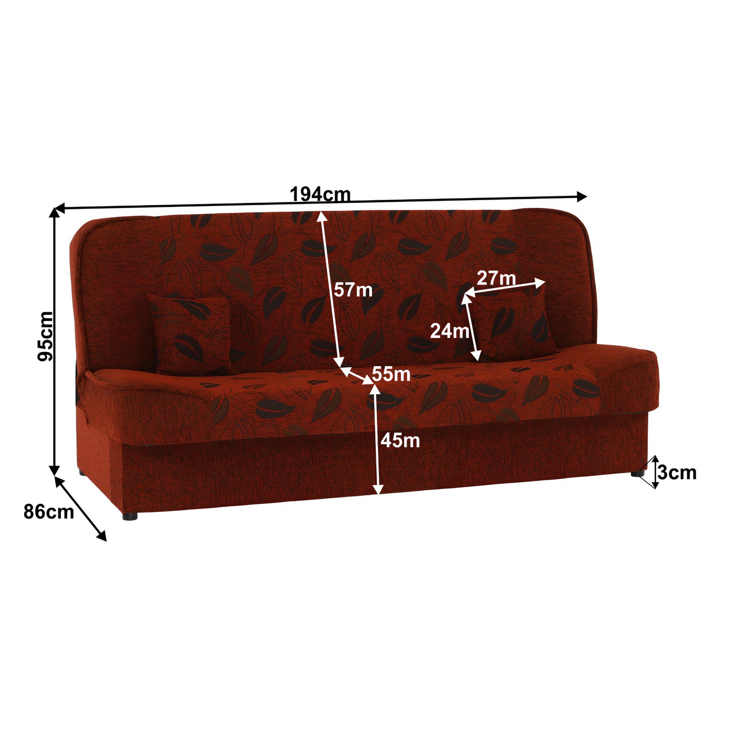 Canapea extensibilă, material textil cărămiziu/model, ASIA NEW