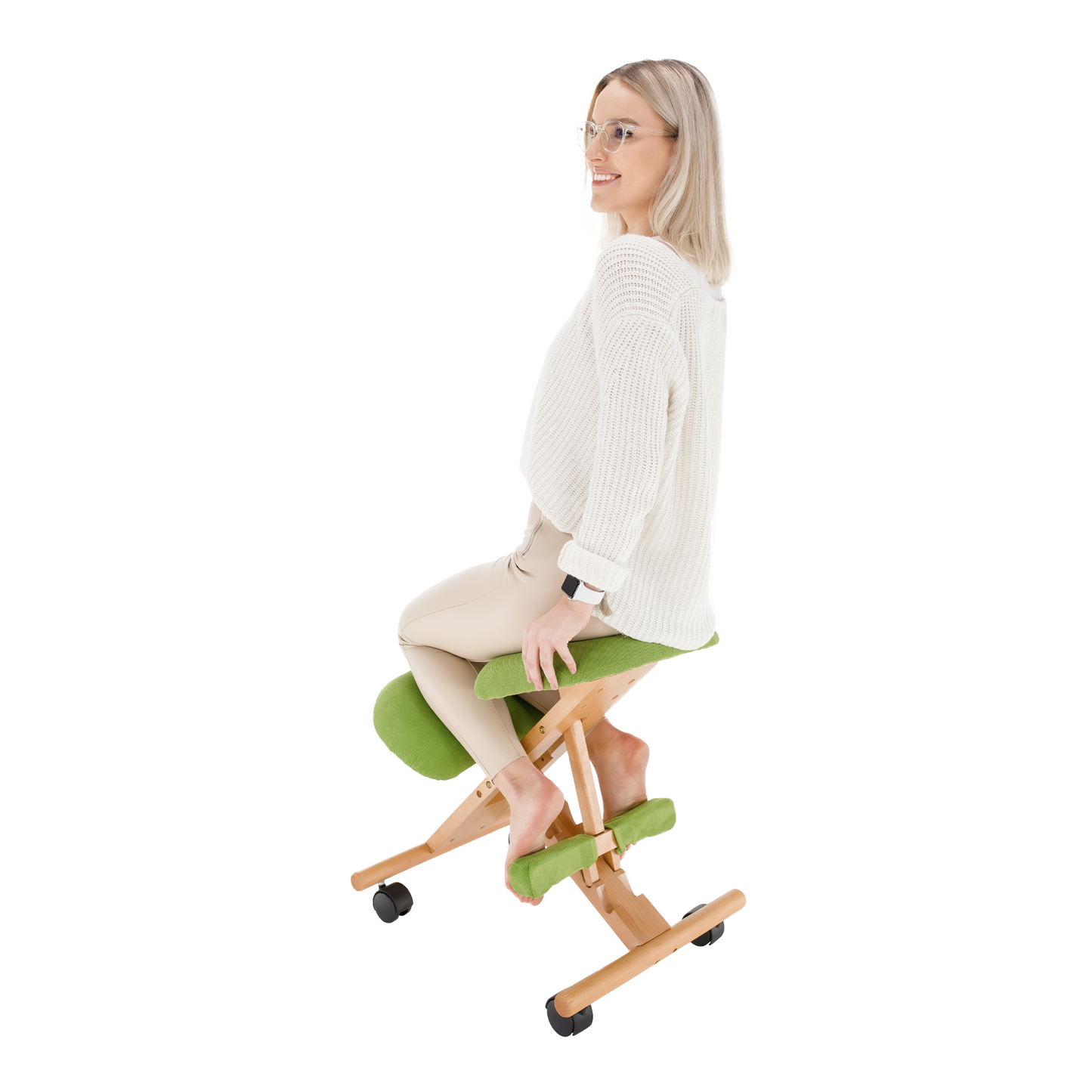 Scaun genunchi ergonomic, verde/ fag, GROCO