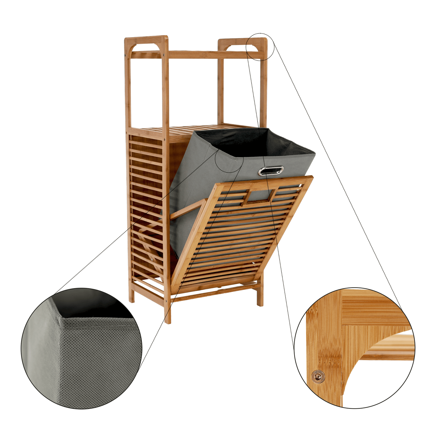 Coş de rufe, bambus natural/gri, KERI NEW