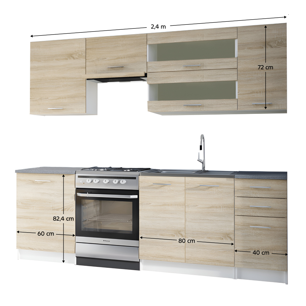 Ansamblu bucătărie 2,4 m, stejar sonoma/alb, FABIANA