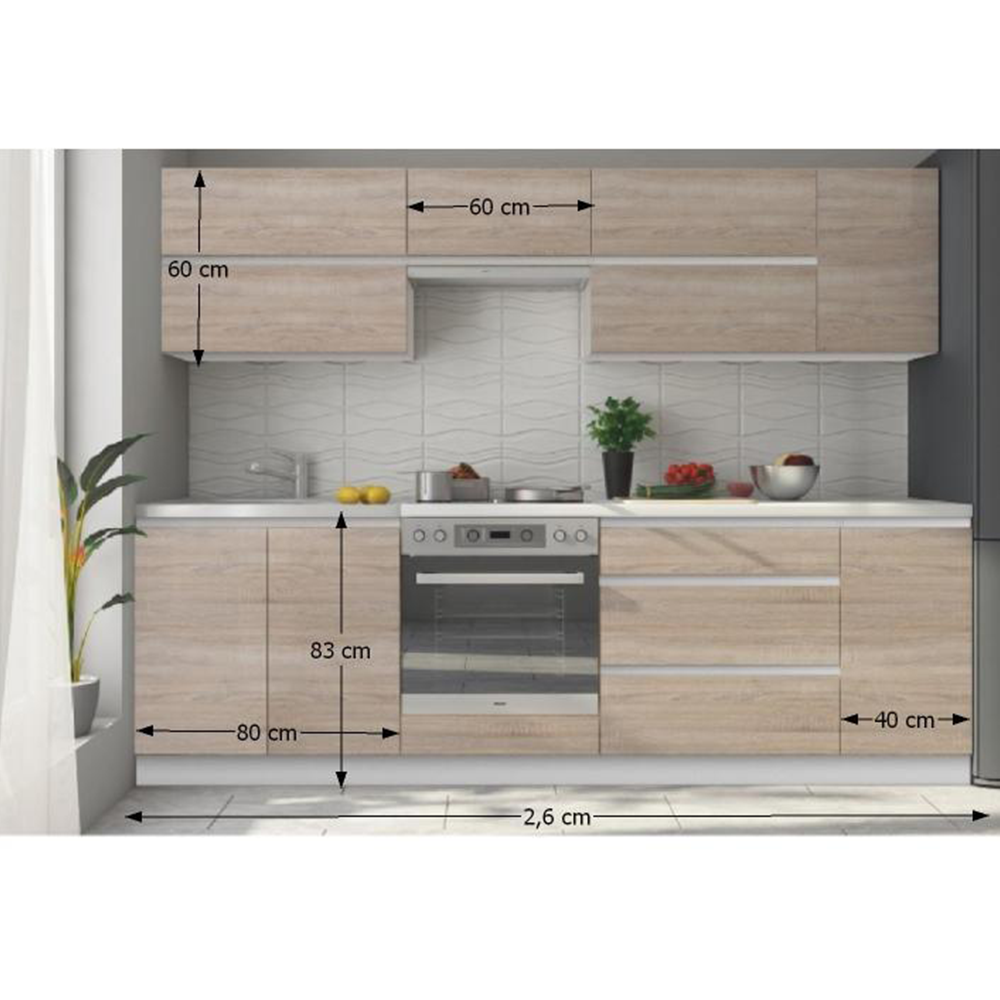 Set bucatarie 2,6 m, alb/stejar sonoma, LINE NEW