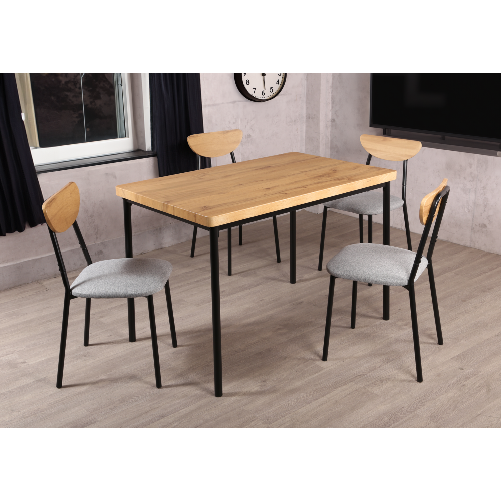 Set de sufragerie 1+4, stejar deschis/gri/negru, MADIO