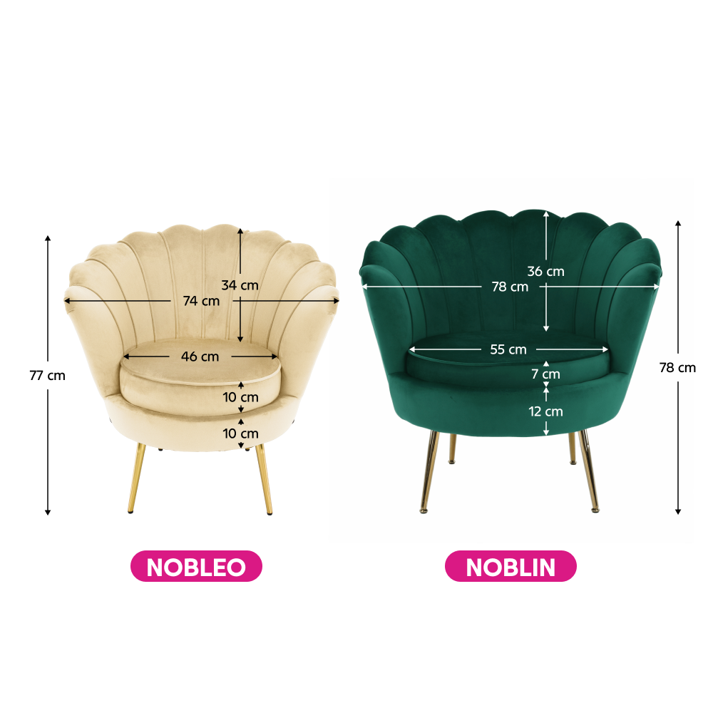 Fotoliu în stilul Art-deco, bej ţesătură Velvet/gold crom auriu, NOBLEO