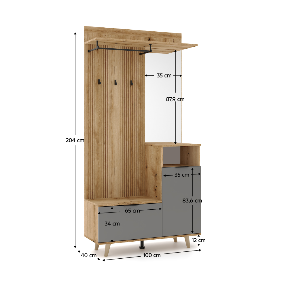 Set pentru hol, stejar evoke/grafit, NODRI
