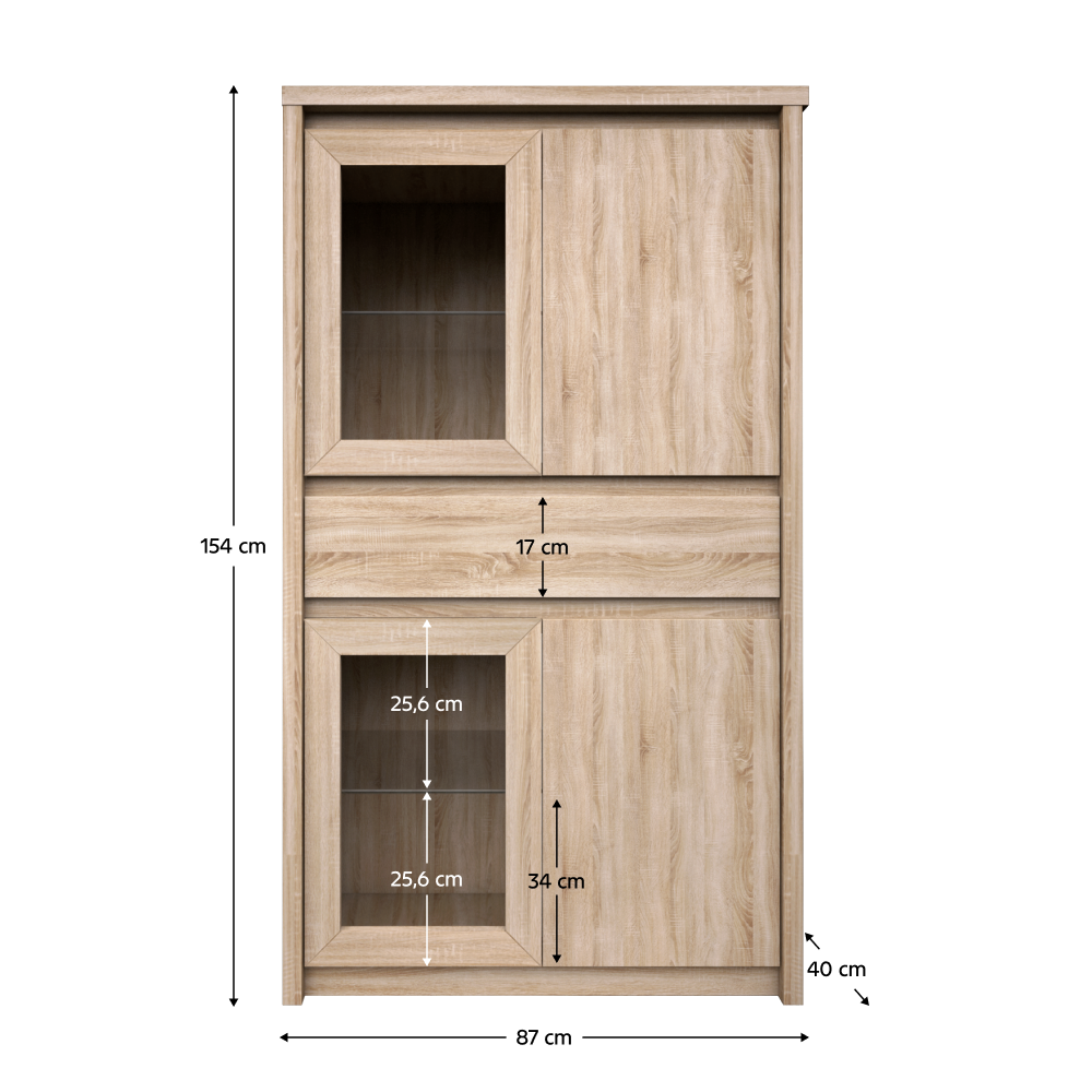 Vitrină TYP 7, PAL melaminat, stejar sonoma, NORTY