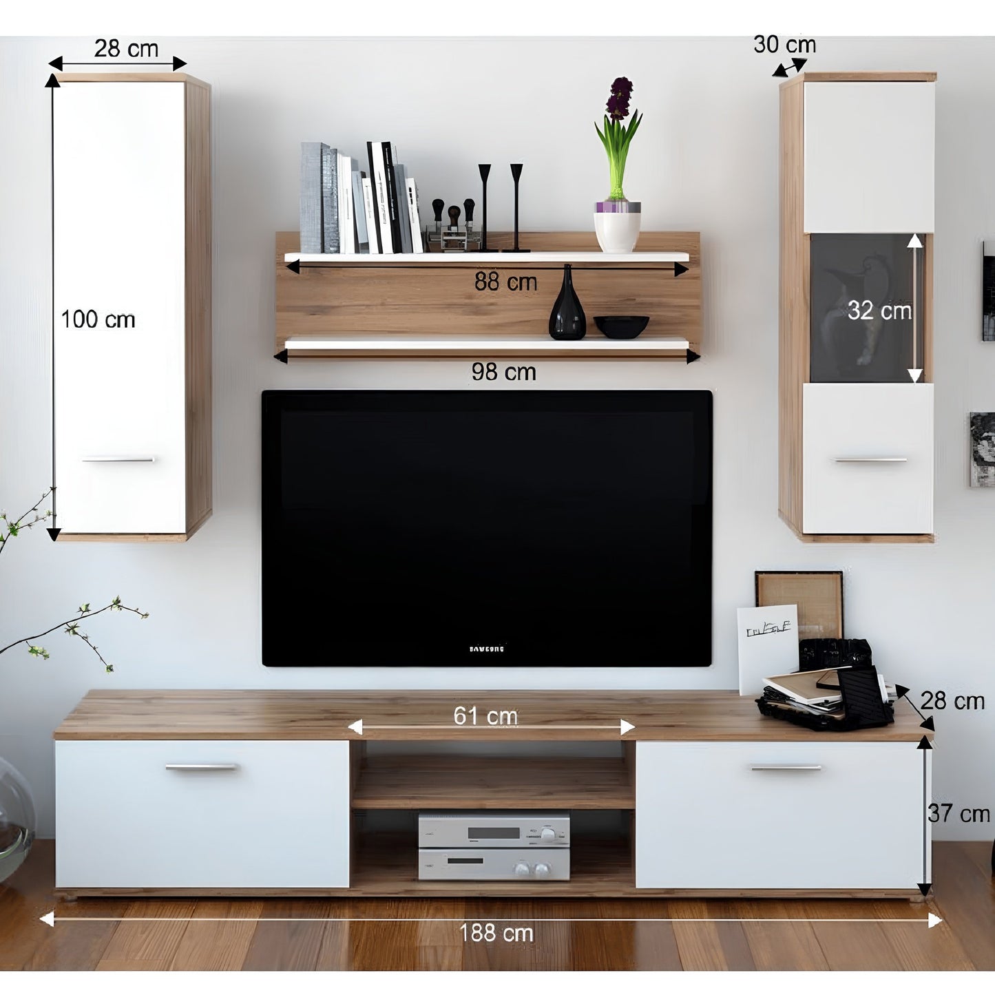 Mobilier pentru living, stejar wotan/alb, WAW NEW
