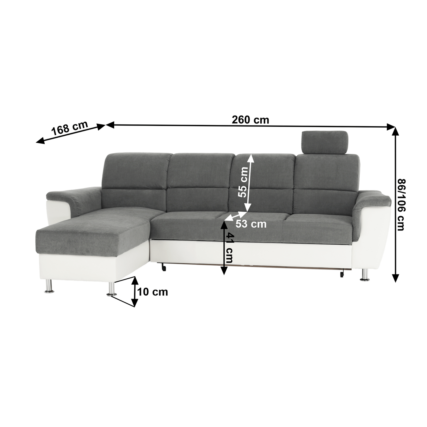 Colţar mic, piele ecologică alb/material textil gri, model stânga, SANTIAGO