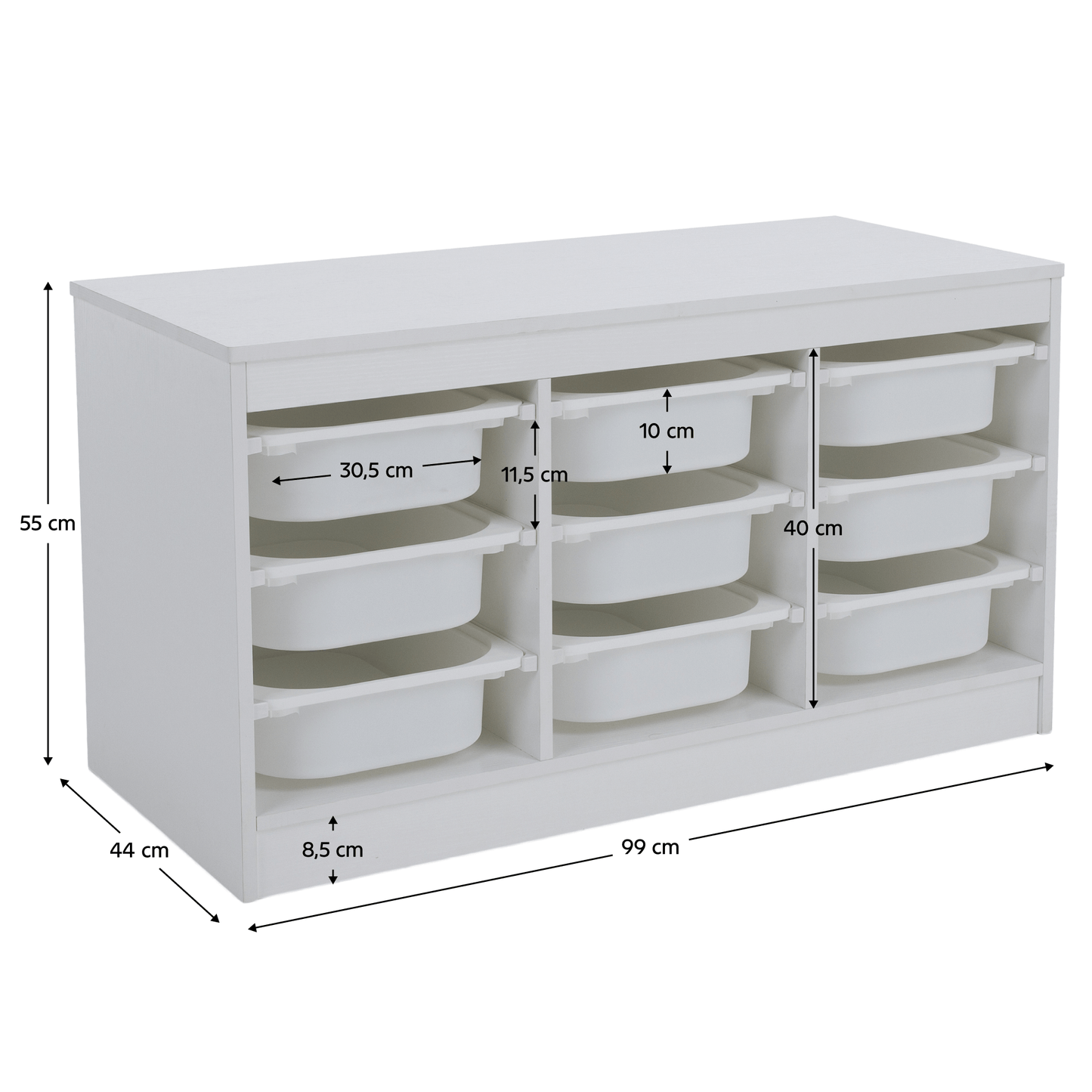 Organizator cu cutii de depozitare, alb, TRIMAL