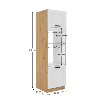 Dulap înalt pentru cuptor şi cuptor cu microunde, alb/stejar artizan, LULA 60 DPM-210 2F