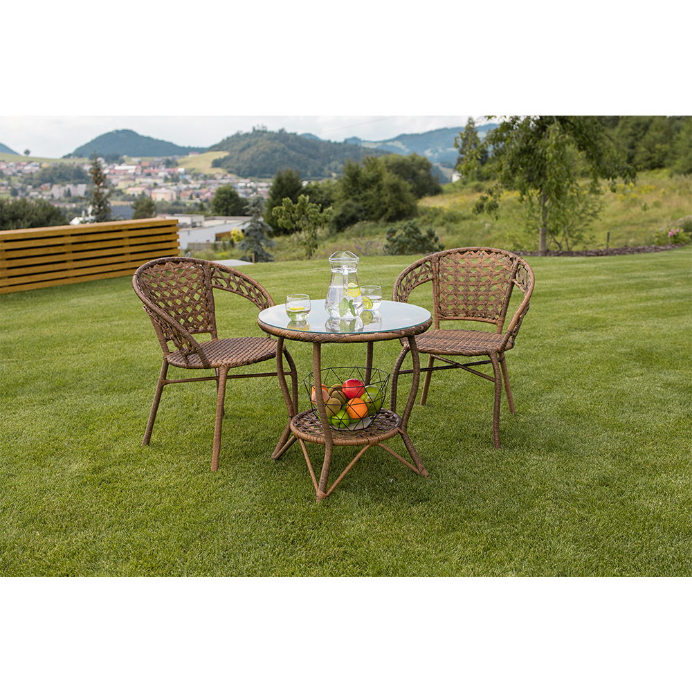 Set de grădină din rattan  1 + 2, maro, JARUB