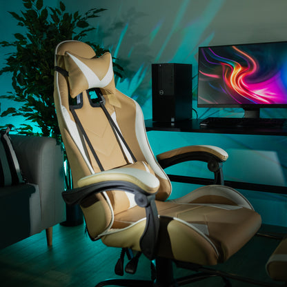 Fotoliu birou/gaming, negru/alb/bej, OZGE 2 NEW
