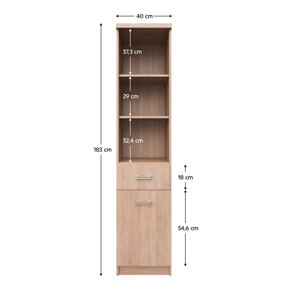 Dulap cu rafturi deschise 1D1S, stejar sonoma, universal, TOPTY TIP 33