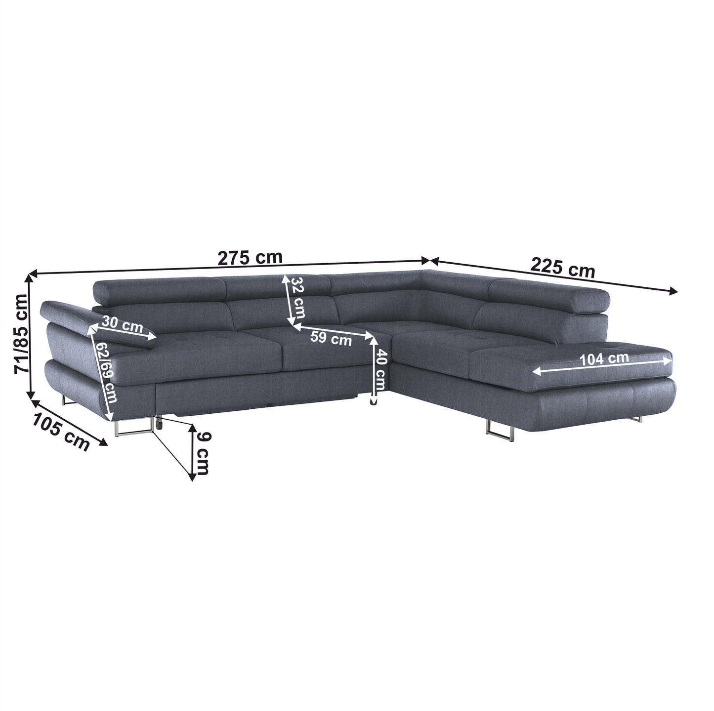 Set canapea cu spaţiu de depozitare, gri, dreapta, BUTON R