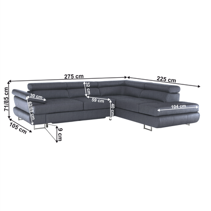 Set canapea cu spaţiu de depozitare, gri, dreapta, BUTON R