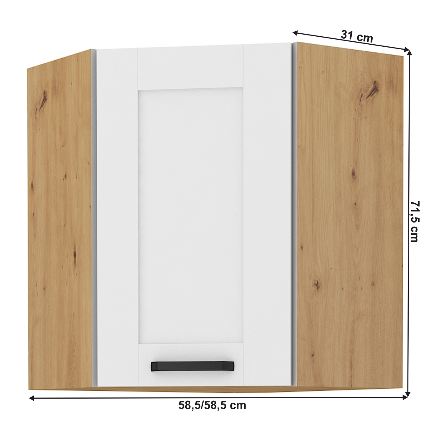 Dulap superior, de colţ, alb/stejar artizan, LULA 58x58 GN-72 1F