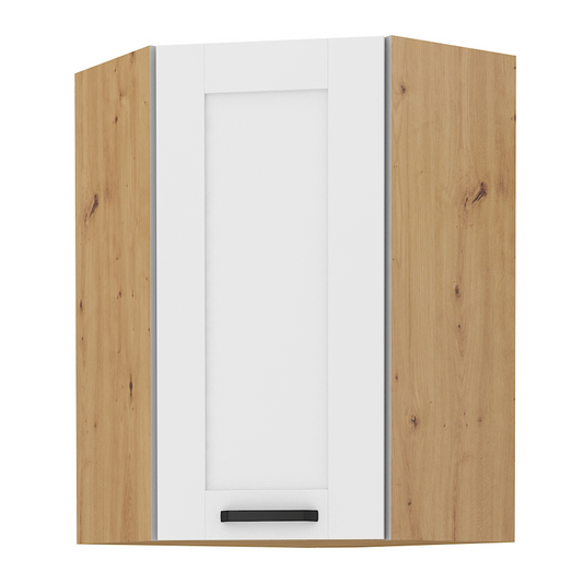 Dulap superior, de colţ, alb/stejar artizan, LULA 58x58 GN-90 1F