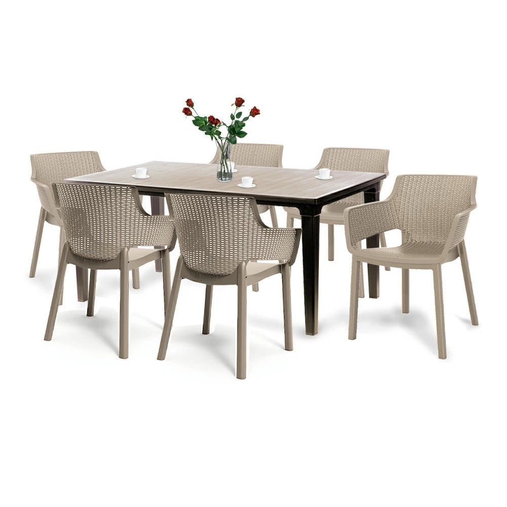Set mobilier de grădină Fueva 6+1, culoare cappuccino