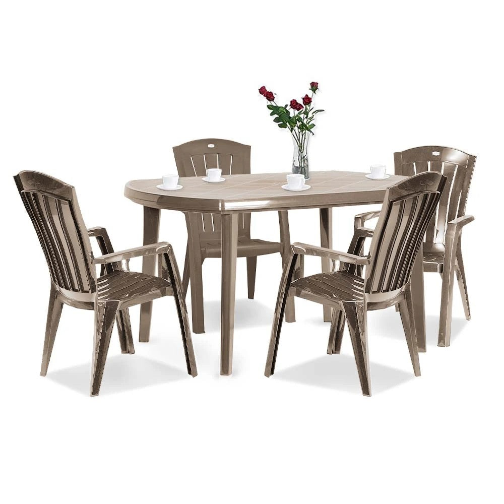 Set de mobilier de grădină Eltorini 4+1 în culoarea cappuccino