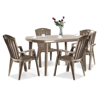 Set de mobilier de grădină Eltorini 4+1 în culoarea cappuccino