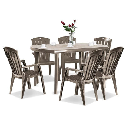 Set de mobilier de grădină Eltorini 6+1 în culoarea cappuccino