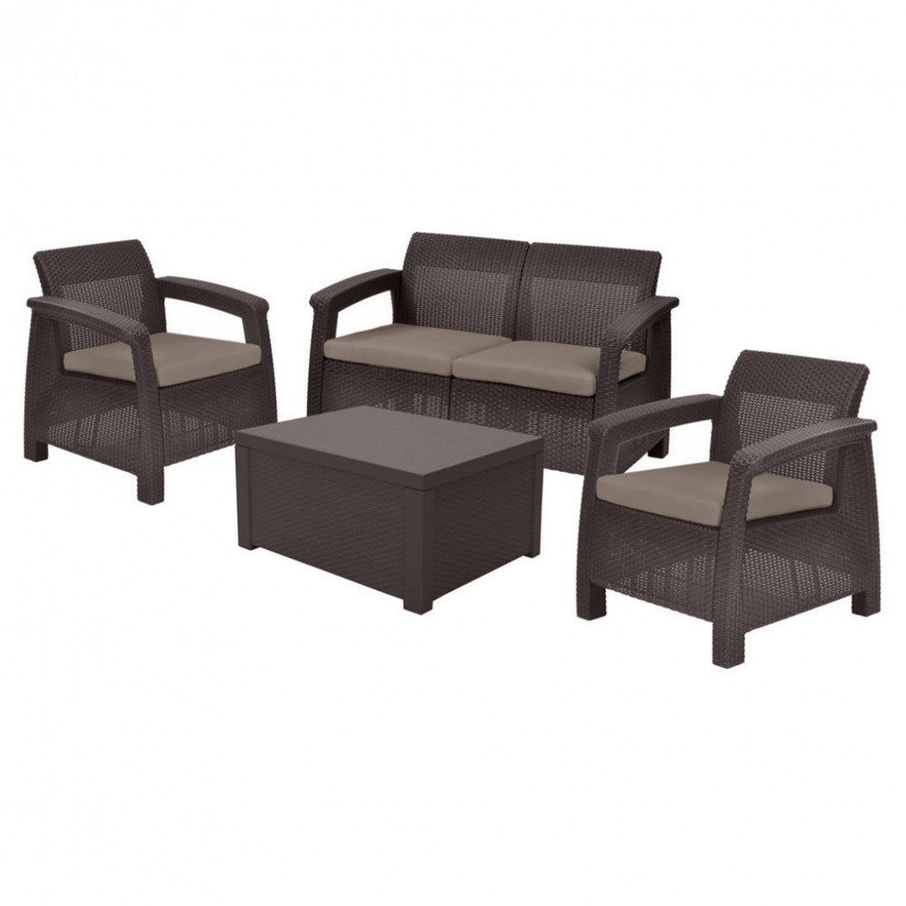 Set de mobilier de grădină Corfu box set, culoare maro, cu perne taupe calde
