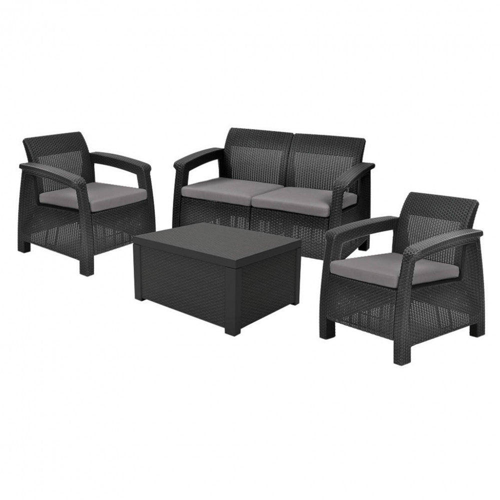 Set de mobilier de grădină Corfu Box set, culoare grafit, cu pernă gri deschis