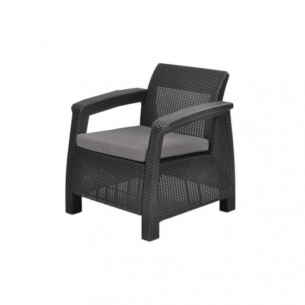 Set de mobilier de grădină Corfu Box set, culoare grafit, cu pernă gri deschis