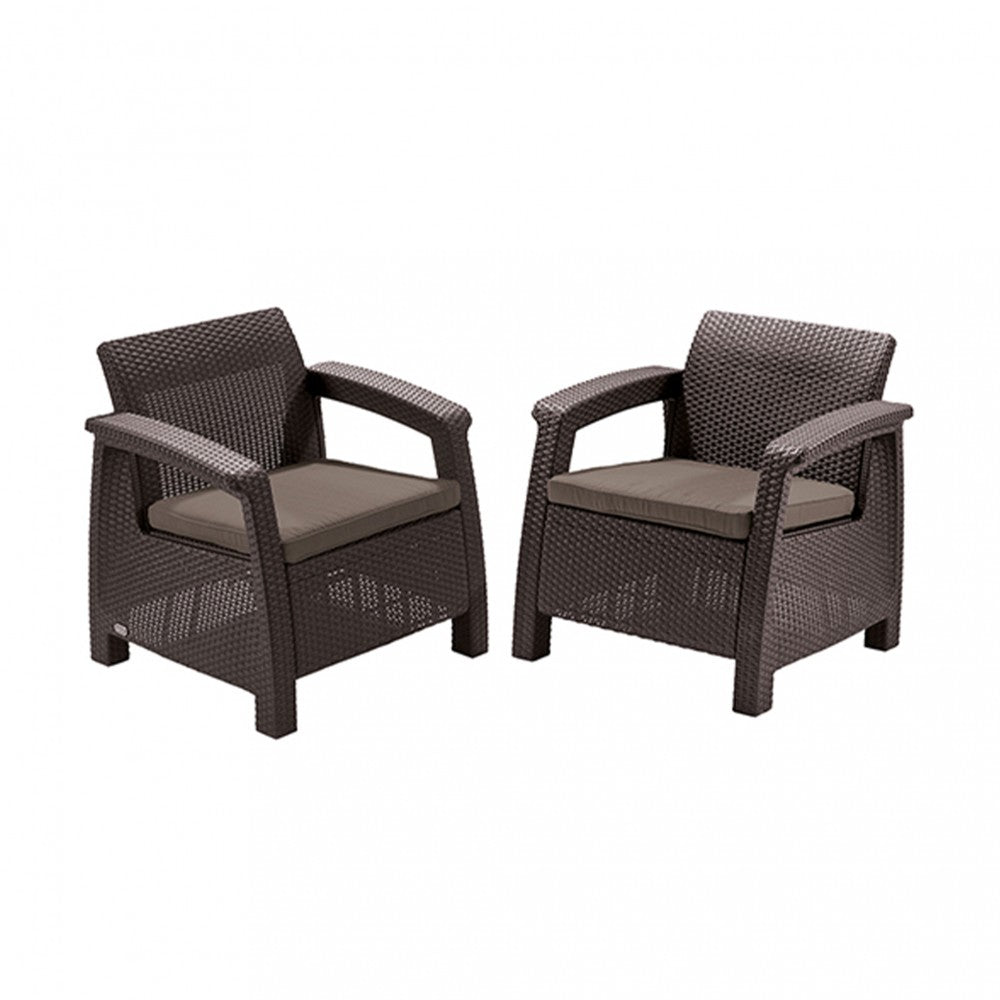 Set fotolii Corfu duo, maro, cu perne taupe calde