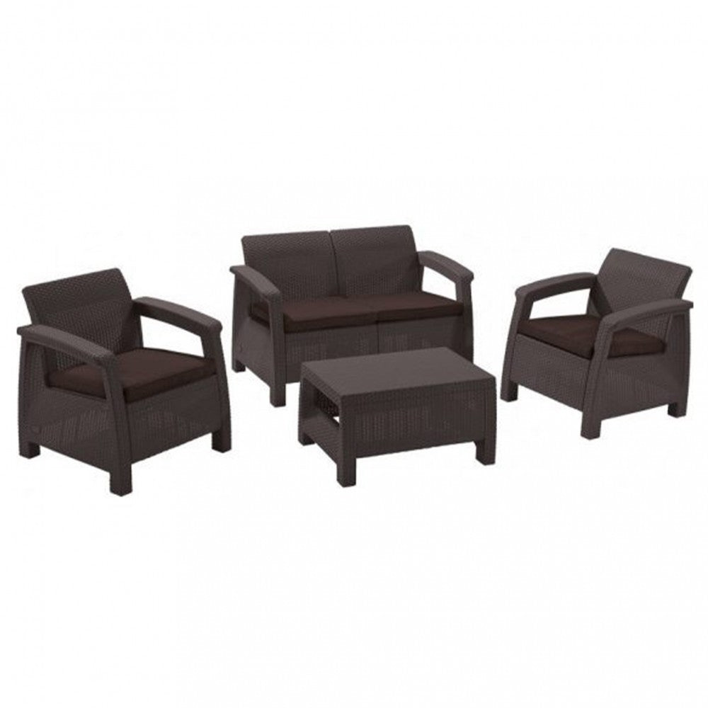 Set de mobilier de grădină Corfu, culoare maro, cu perne taupe calde