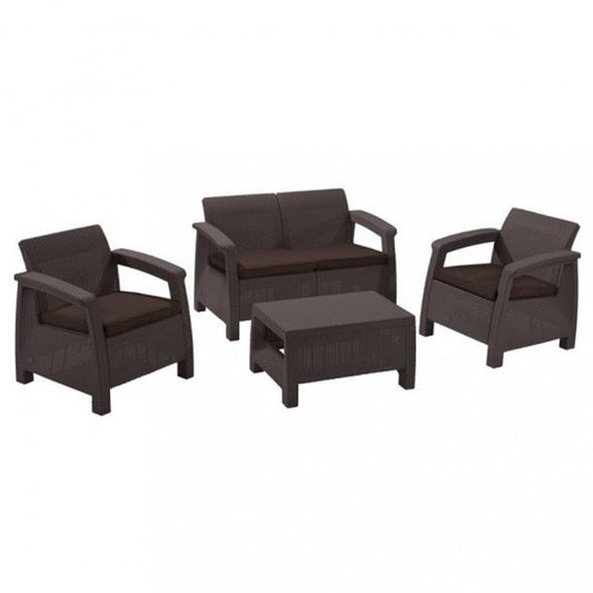 Set de mobilier de grădină Corfu, culoare maro, cu perne taupe calde