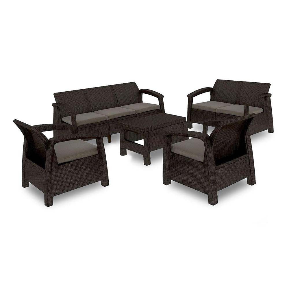 Set de mobilier de grădină Corfu max set, maro, cu perne taupe calde