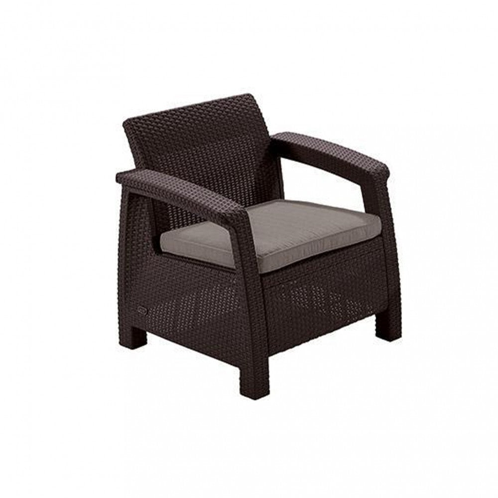 Set de mobilier de grădină Corfu, culoare maro, cu perne taupe calde