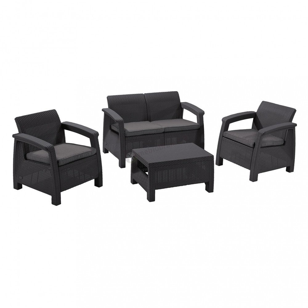Set de mobilier de grădină Corfu, culoare grafit, cu perne gri deschis