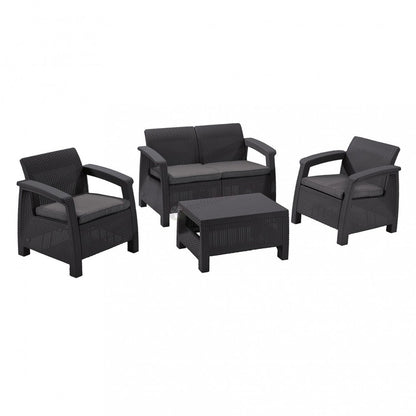 Set de mobilier de grădină Corfu, culoare grafit, cu perne gri deschis