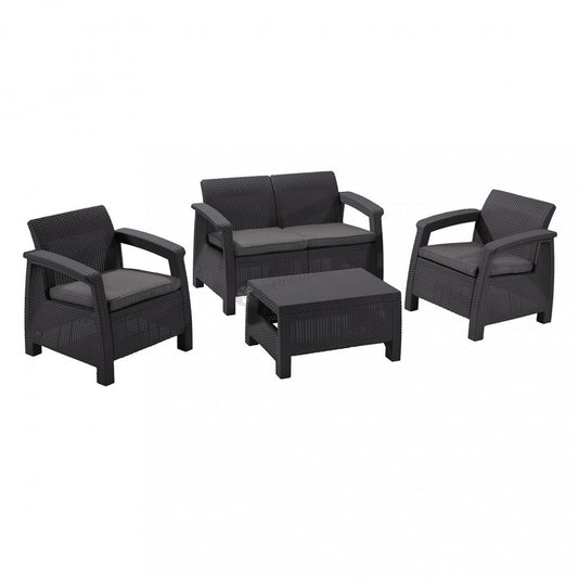 Set de mobilier de grădină Corfu, culoare grafit, cu perne gri deschis