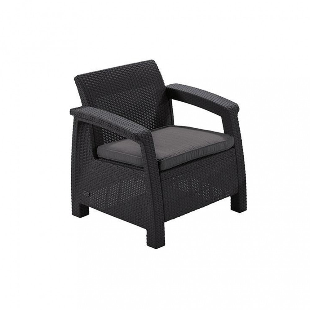 Set de mobilier de grădină Corfu, culoare grafit, cu perne gri deschis