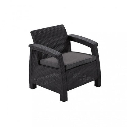Set de mobilier de grădină Corfu, culoare grafit, cu perne gri deschis