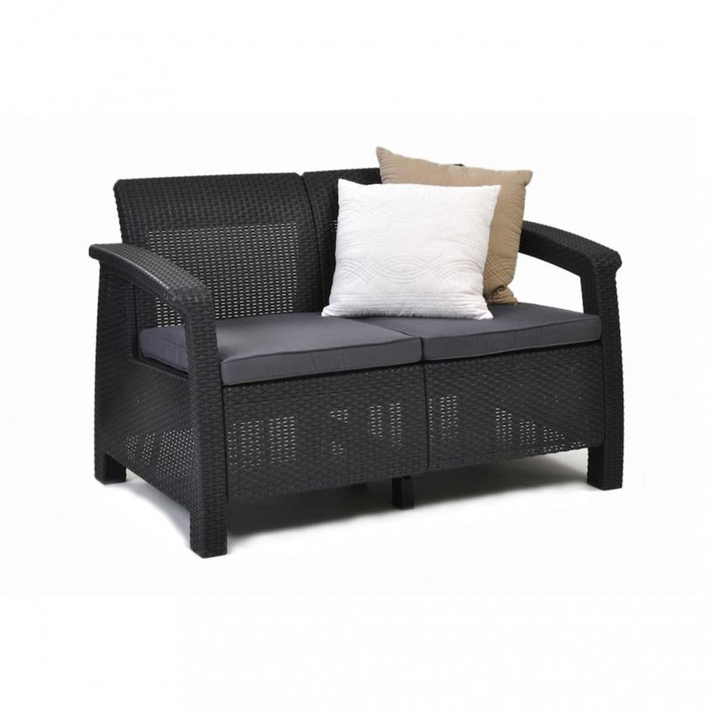 Set de mobilier de grădină Corfu, culoare grafit, cu perne gri deschis