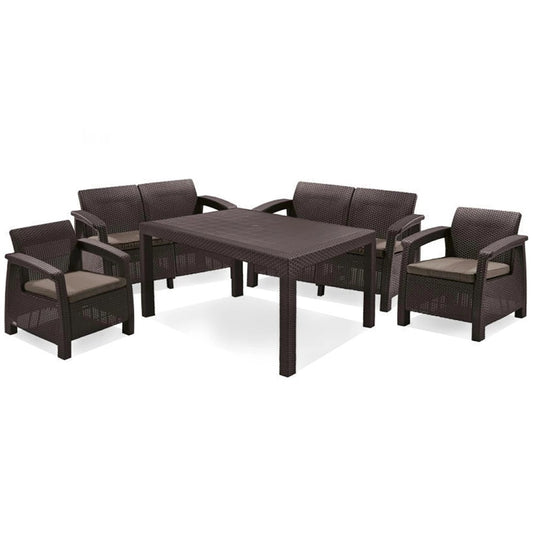 Set de mobilier de grădină Corfu Fiesta, culoare maro, cu perne taupe calde