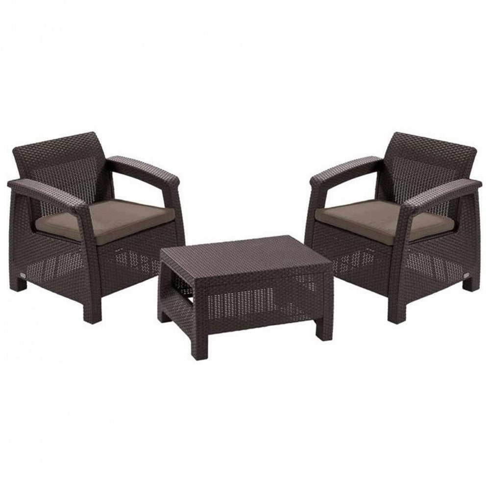 Set de mobilier de grădină Corfu Weekend Set, culoare maro, cu perne taupe calde