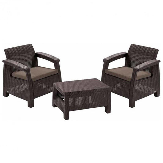 Set de mobilier de grădină Corfu Weekend Set, culoare maro, cu perne taupe calde