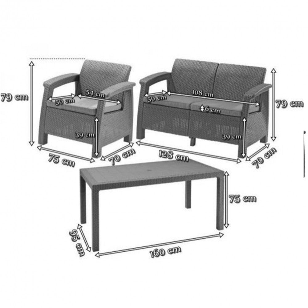 Set de mobilier de grădină Corfu Fiesta, culoare cappuccino, cu pernă nisip