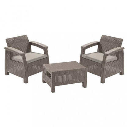 Set de mobilier de grădină Corfu Weekend, culoare cappuccino, cu pernă nisip