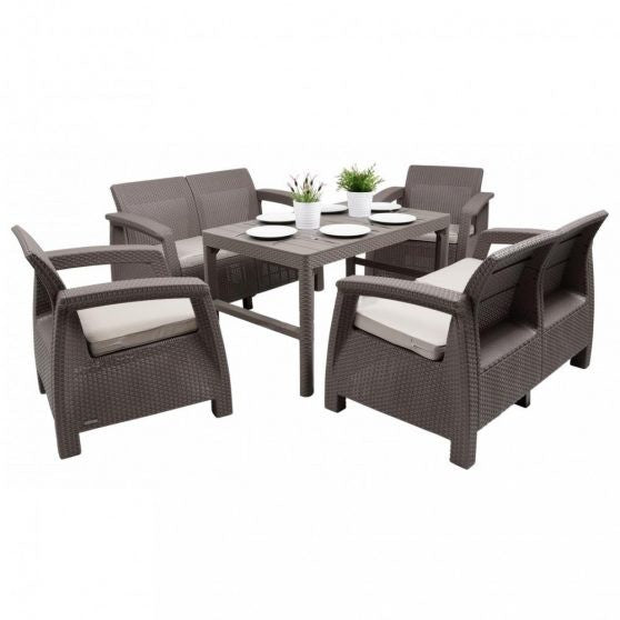 Set de mobilier de grădină Corfu Large Lyon 6+1 în culoarea cappuccino
