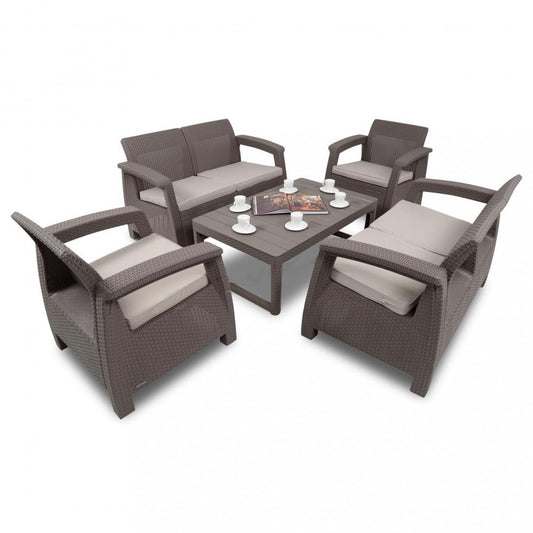 Set de mobilier de grădină Corfu Large II Lyon 6+1 în culoarea cappuccino